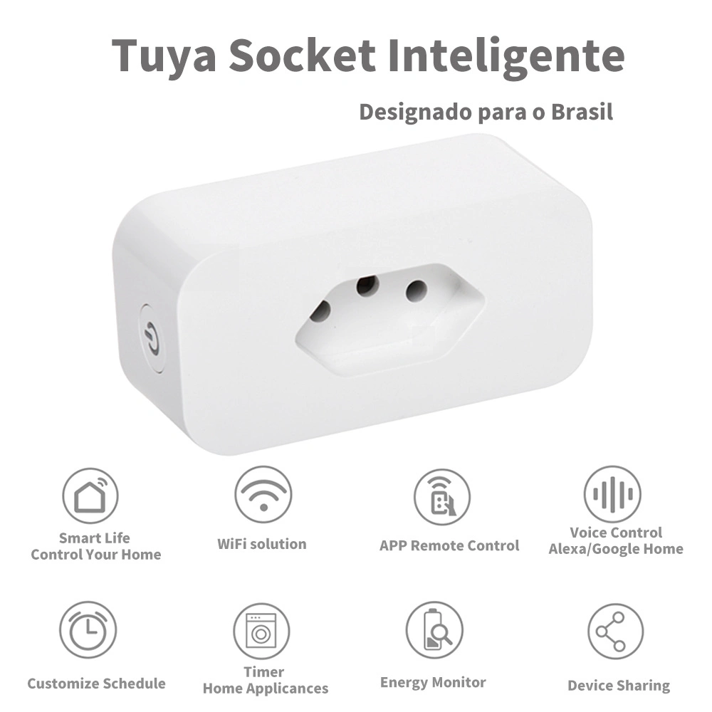 Tuya Alexa Wireless Remote Voice Control Power Monitor Smart Home WiFi Plug Socket 16A Brazil Smart Wall Outlet Socket