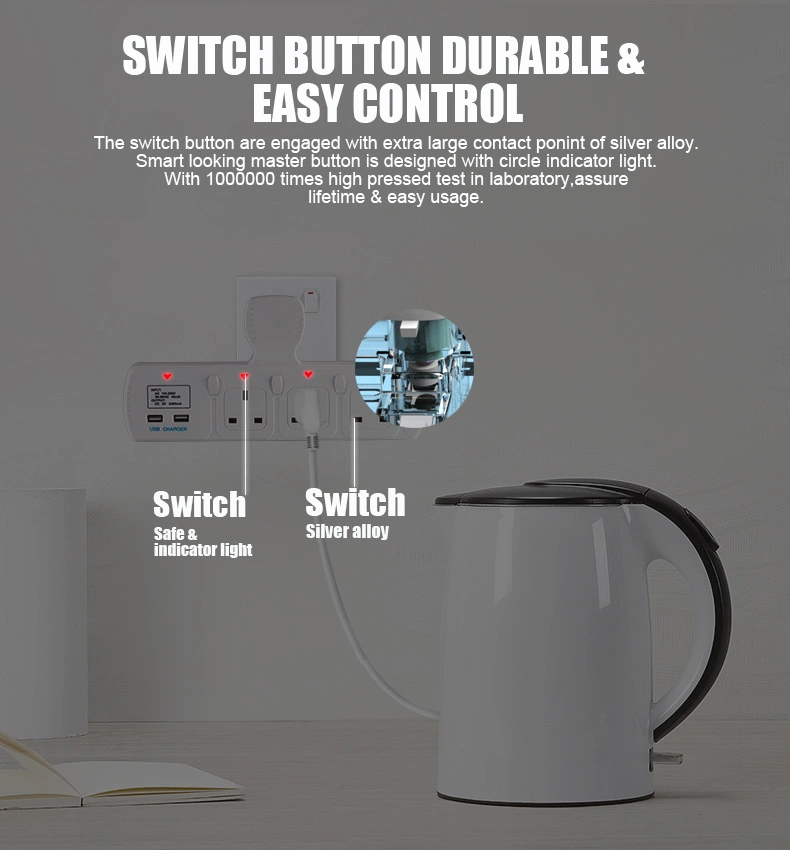 3 Way Outlet T-Type Plug Extension Socket 2 USB Port