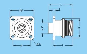 Zd Fixed Socket with Square-Flange Positioning-Pin M12 Push Pull Connector