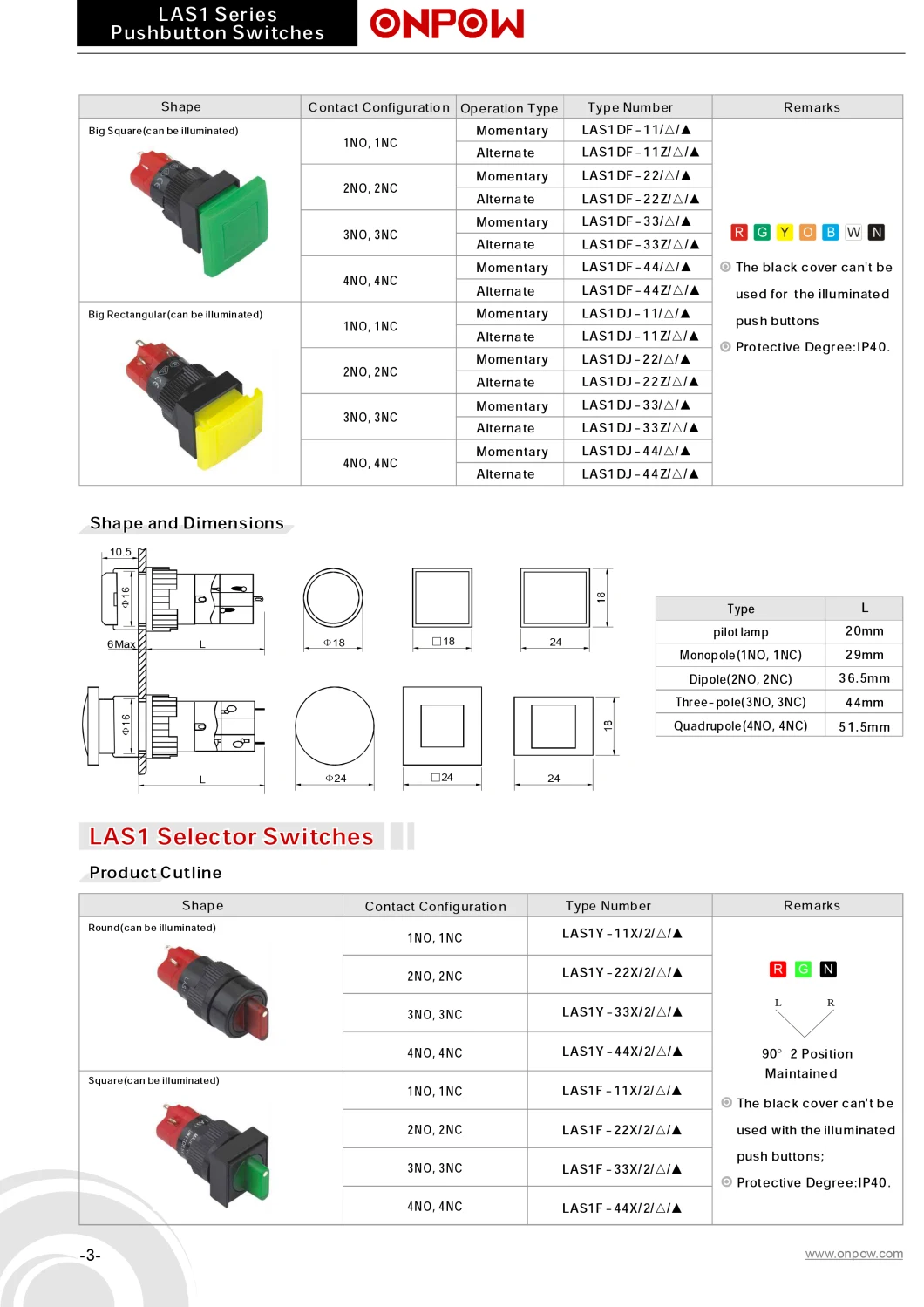 Onpow 16mm Square Push Button Switch (LAS1F-11/JC/G/12V, CE, CCC, UL, VDE, RoHS, REECH)