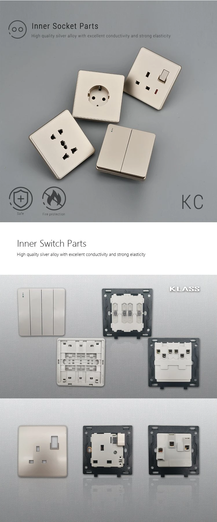 2023 New Disign UK Light 1 Gang 1 Way 10A Electrical Wall Switch and Socket