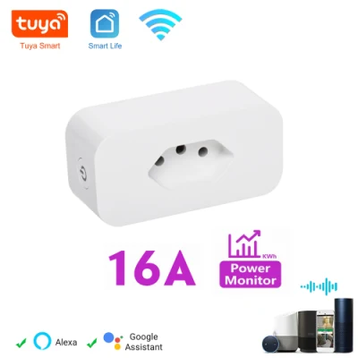 Tuya Alexa Wireless Remote Voice Control Power Monitor Smart Home WiFi Steckdose 16A Brasilien Smart Wand Steckdose